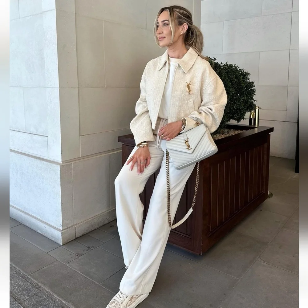 Zara Tweed Bomber Jacket Cream Size XS - Picture 3 of 16